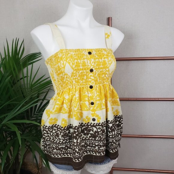 Roxy Smocked Floral Tank Blouse (Large) - Picture 1 of 8